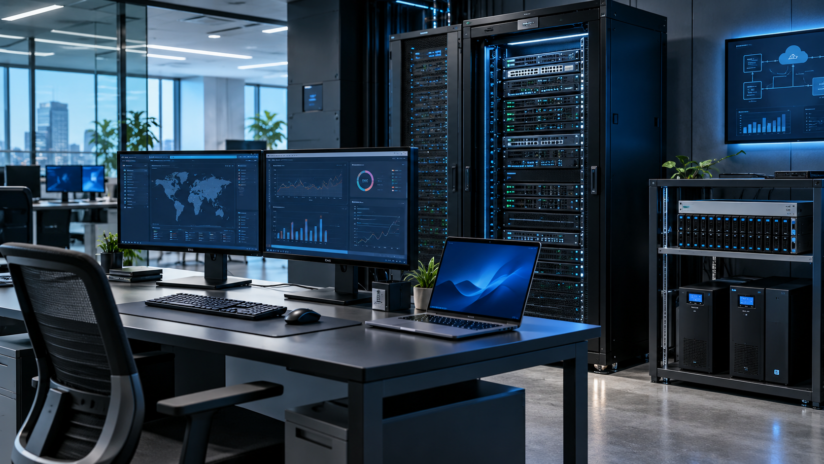 Modern business IT infrastructure and workstations